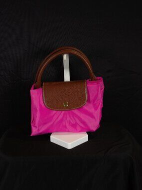 Simply Basic Hot Pink Foldable Travel Tote Bag Brown Trim
